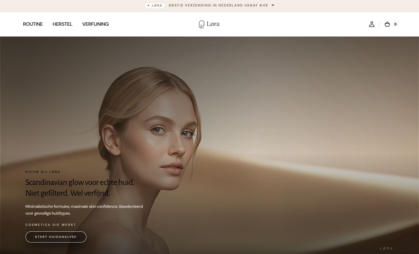 LØRA skincare webshop met start-huidanalyse en een ingang naar de huidroutine